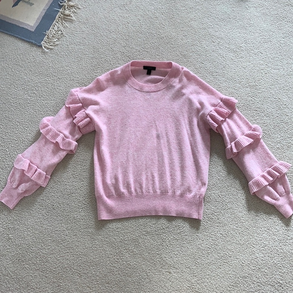 J.Crew pink ruffle sleeves sweater